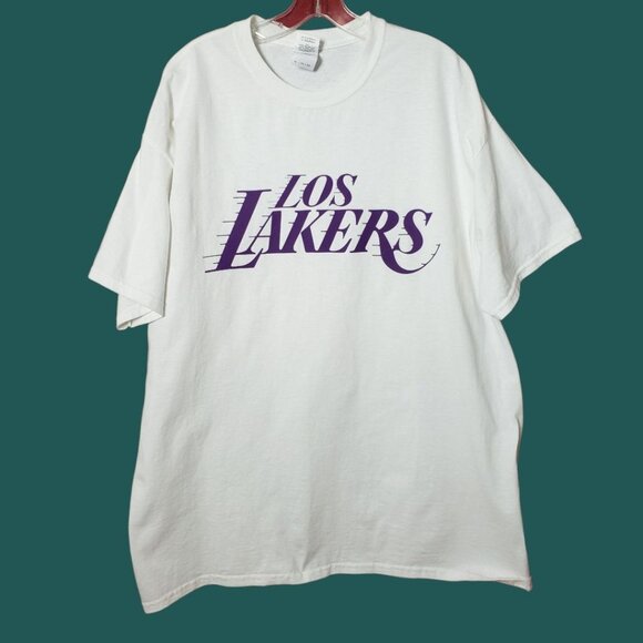 Gildan Los Angeles Lakers White T-Shirt XL  Unisex Short Sleeve Wht/Purple XLarg - Picture 1 of 9